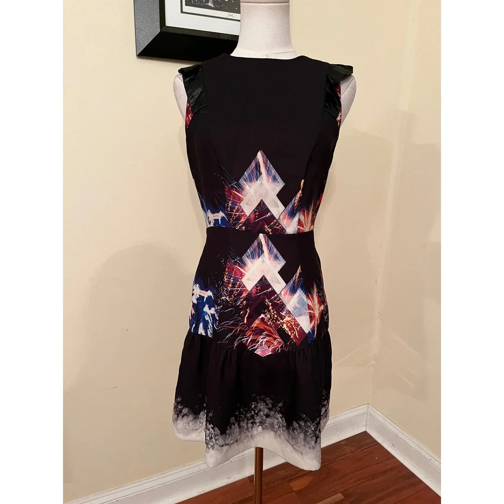 Sandro Paris Fireworks Print Ruffle Mini Dress Black Size 1 Small